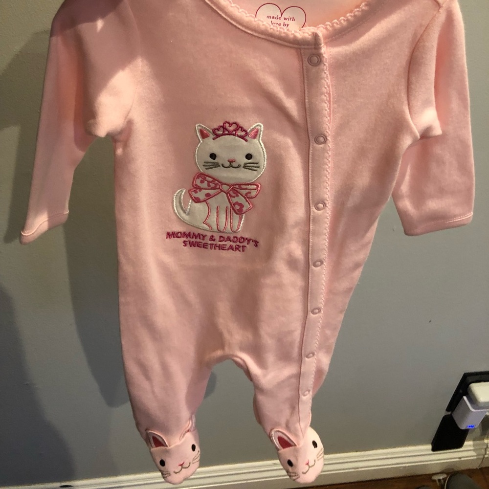 0-3 Month Onesie Kittie PJs for Baby Girl